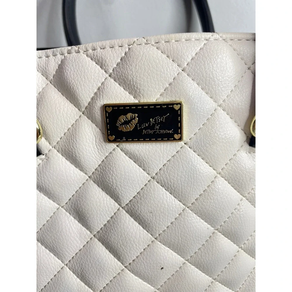 Luv Betsey by Betsey Johnson Satchel Handbag Black White Red Striped Chain Strap